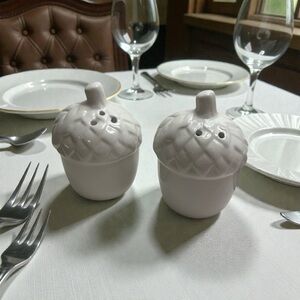 White Acorn Salt and Pepper Shakers - New
